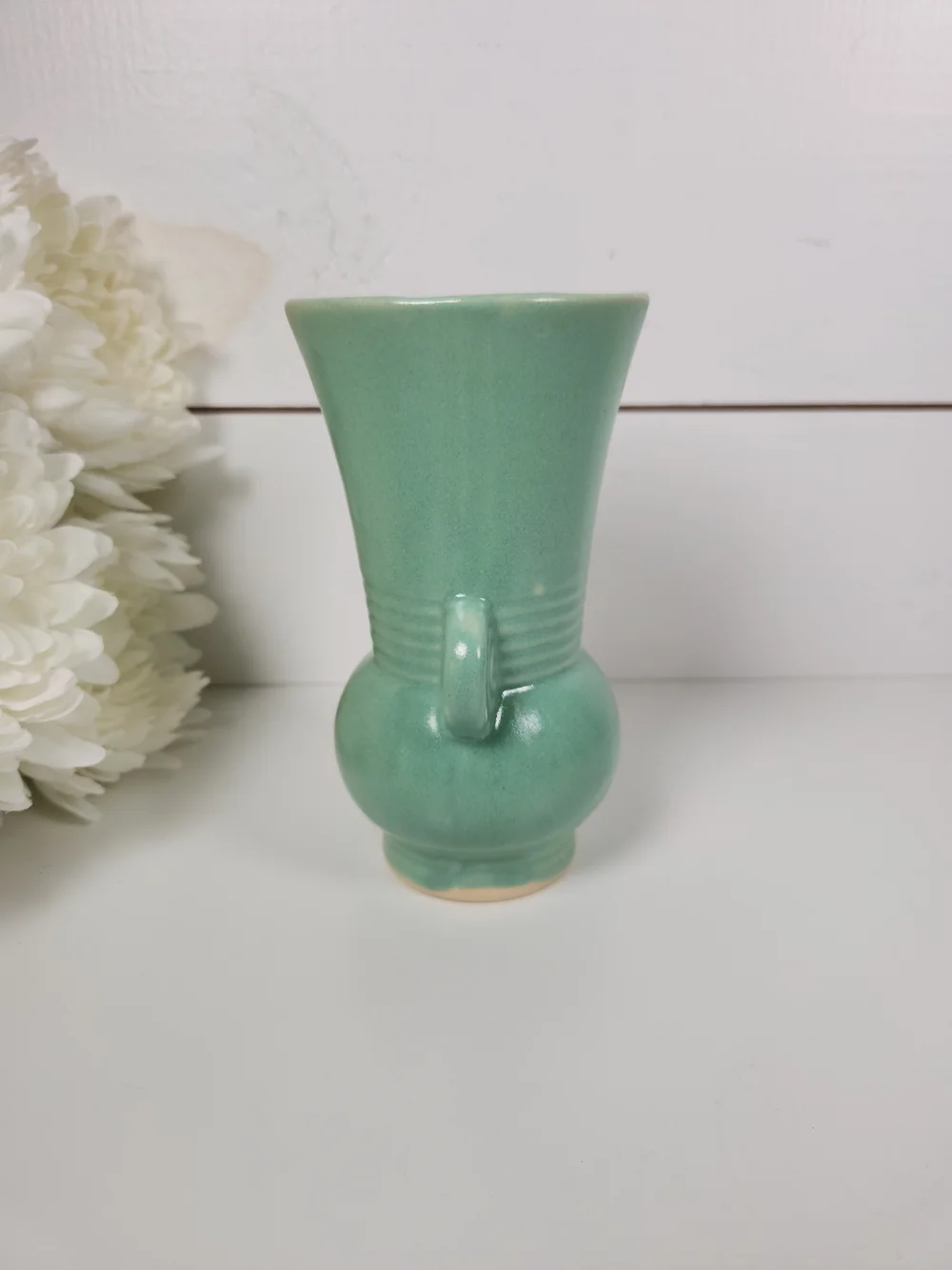Vintage 1930s Brush-McCoy Pottery Blue Green Art Deco Vase , 6.25
